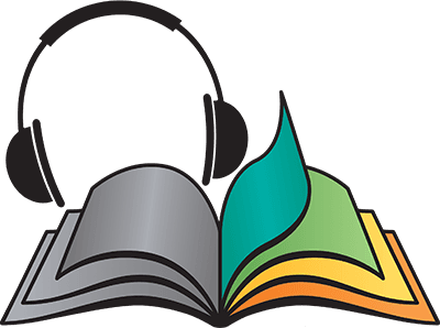 Open book and headphones illustration representing audiobook publishing