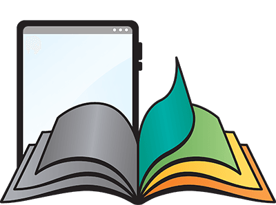 Open book and tablet illustration representing eBook publishing