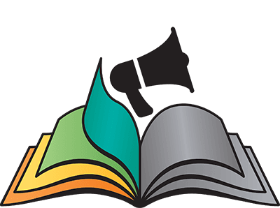 Open book and megaphone illustration representing book marketing services